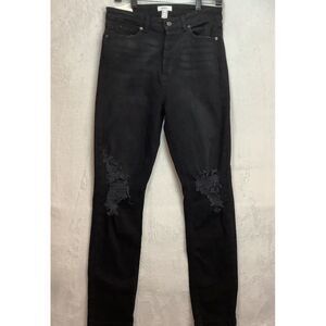 Forever 21 Black Denim Women's size 30 high rise button fly skinny  distressed